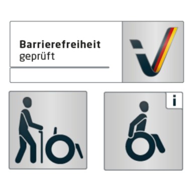 Piktogramm Menschen mit Gehbehinderung und Piktogramm Rollstuhlfahrer Piktogramm Menschen mit Gehbehinderung und Piktogramm Rollstuhlfahrer