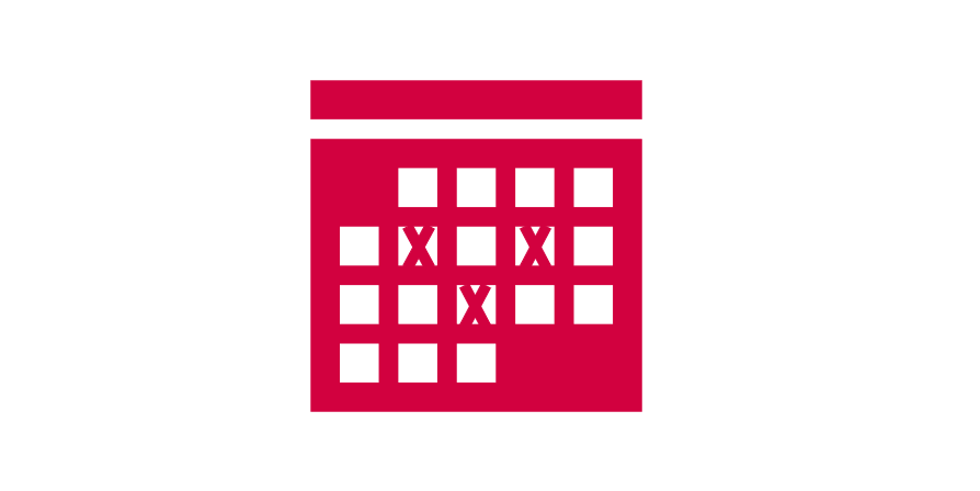Kalender icon mit drei Kreuzen in rot