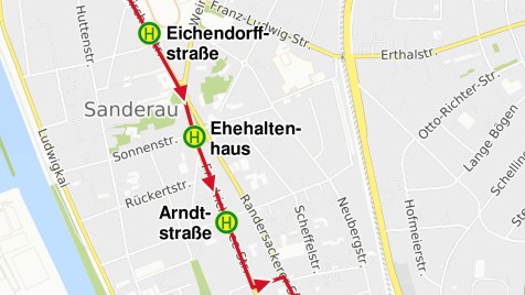Linienweg SEV-Busse Linie 4 stadtauswärts