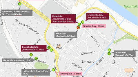 Übersichtskarte Haltestellen Reuterstraße